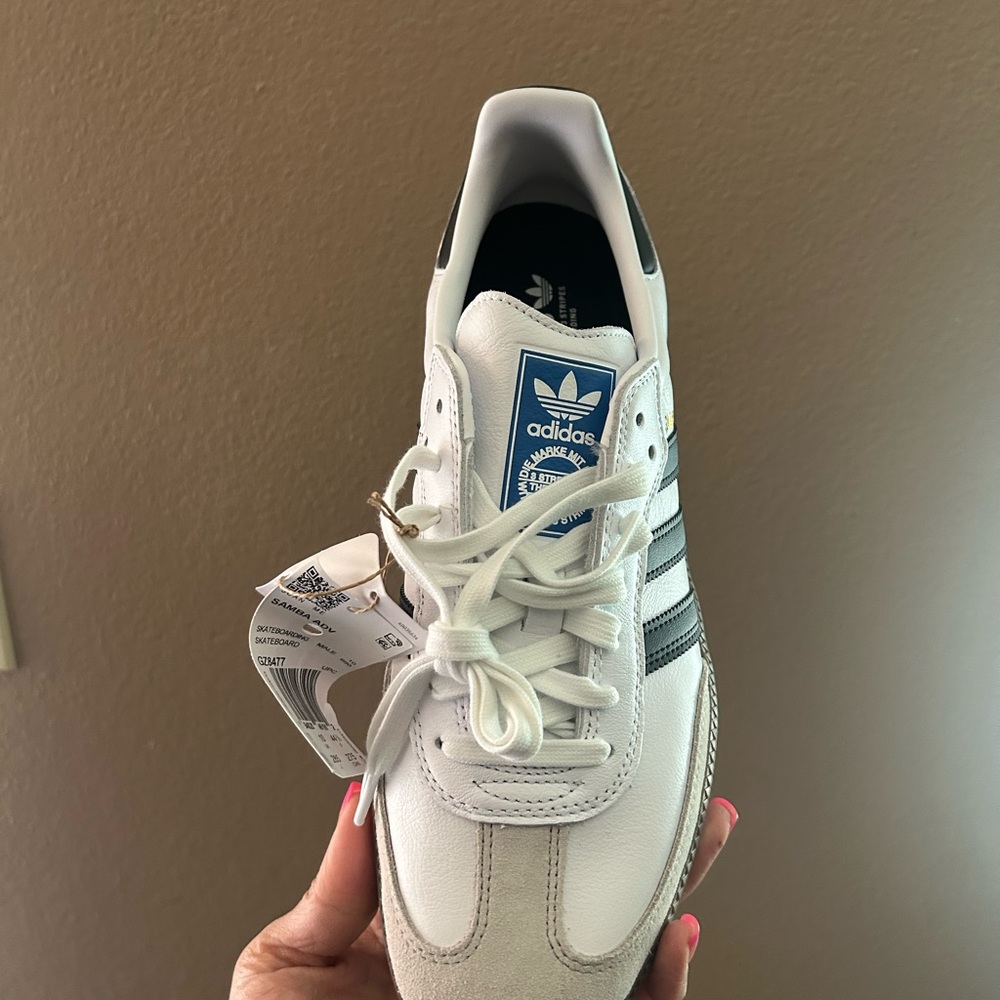 adidas Samba White Sneakers with Black Stripes and Gum Sole - Picture 2 of 6